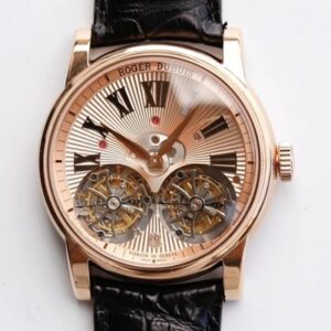 Roger Dubuis Hommage RDDBHO0562 Double Flying tourbillon JB Factory Rose Gold Dial Replica Watch