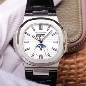 PF Factory Patek Philippe Nautilus 5726/1A-010 Moonphase Black Leather Strap Replica Watch