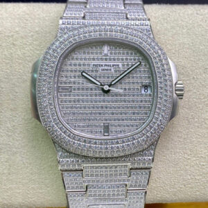 Patek Philippe Nautilus 5719/10G-010 PPF Factory V4 Silver Diamond Replica Watch