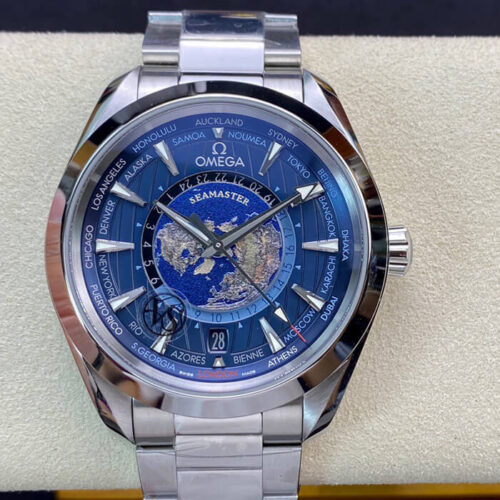 Omega Seamaster Aqua Terra GMT Worldtimer 220.10.43.22.03.001 VS Factory Blue Dial Replica Watch