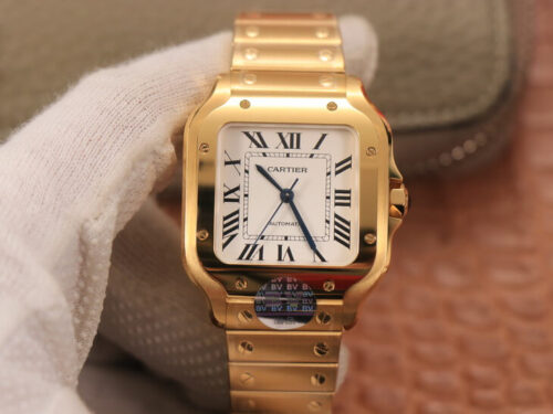 Cartier De Santos WSSA0010 BV Factory 18K Gold White Dial Replica Watch