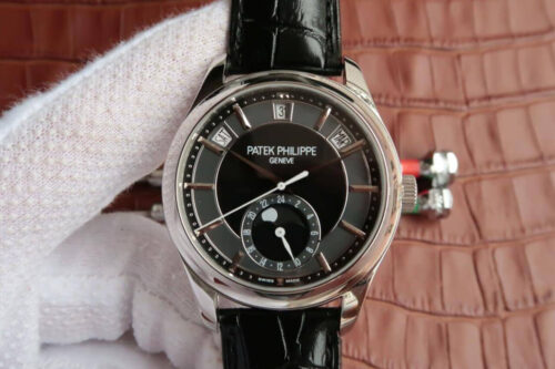 Patek Philippe Annual Calendar 5205R-001 KM Factory Black Dial Cowhide Strap Replica Watch