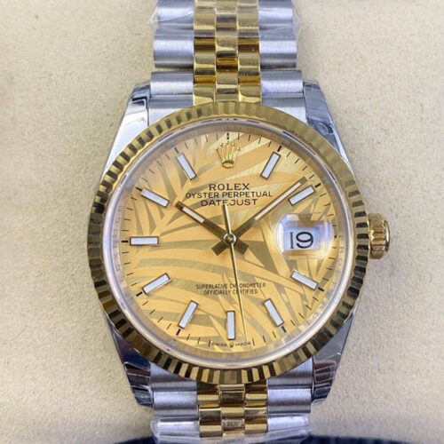 Rolex Datejust M126233-0037 EW Factory Golden Palm Leaf Pattern Dial Replica Watch