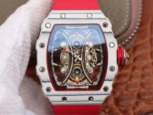 Richard Mille RM53-01 KV Factory White TPT Carbon Fiber Red Strap Replica Watch