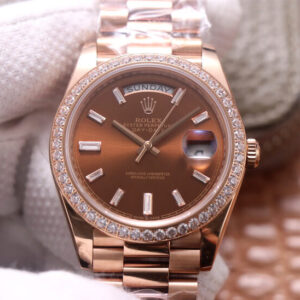 Rolex Day-Date M228345RBR-0006 EW Factory Diamond Chocolate Color Dial Replica Watch