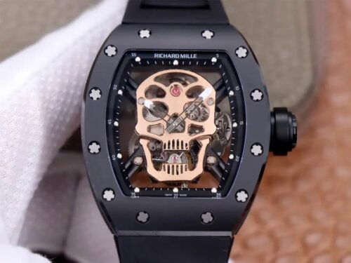 Richard Mille RM52-01 Tourbillon JB Factory Rose Gold Skull Dial Replica Watch