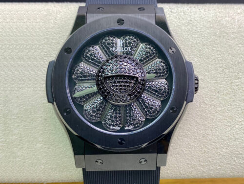 Hublot Classic Fusion Takashi Murakami 507.CX.9000.RX.TAK21 Sunflower Diamond Black Dial Replica Watch