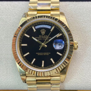 Rolex Day Date 40MM EW Factory Yellow Gold Black Dial Replica Watch