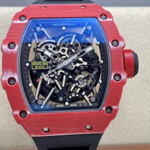 Richard Mille RM35-02 T+ Factory Red Carbon Fiber Case Black Rubber Strap Replica Watch
